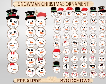Snowman Christmas Ornament SVG, Personalized Snowman Family Ornament, Custom Name Laser Cut File, Winter Holiday Decor SVG, Glowforge File