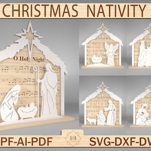 Dekoracja stojąca szopki plik wycinany laserowo Svg, scena szopki Svg, osoba siedząca na półce szopki Svg, religijne Svg, dekoracje świąteczne, pliki SVG Glowforge