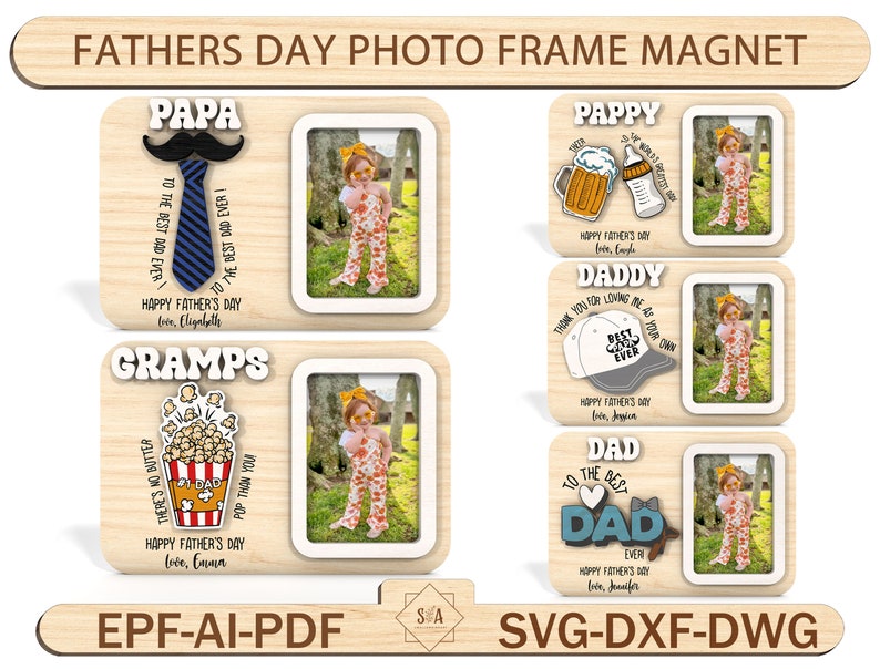 Bundle 60 Mothers Day, Fathers Day Photo Frame Magnet,Mothers Day Gift,Fathers Day Gift ,Mom Fridge Magnet Photo Frame,Laser Ready File image 3
