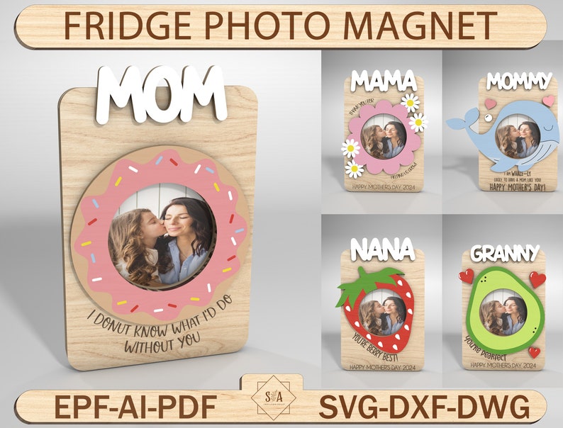 Bundle 60 Mothers Day, Fathers Day Photo Frame Magnet,Mothers Day Gift,Fathers Day Gift ,Mom Fridge Magnet Photo Frame,Laser Ready File image 9