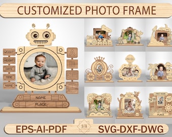 Baby Birth Photo Frame SVG, Baby Picture Frame Laser Cut Files, Child Metrica, Baby announcement SVG, Gift For Children Lasercut File Svg