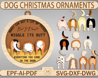 Dog Christmas Ornament SVG, Pet Ornament Cut File , Christmas Gift,Cute Dog Ornament Svg,  Dog Tail Ornament Laser Files,Glowforge SVG Files