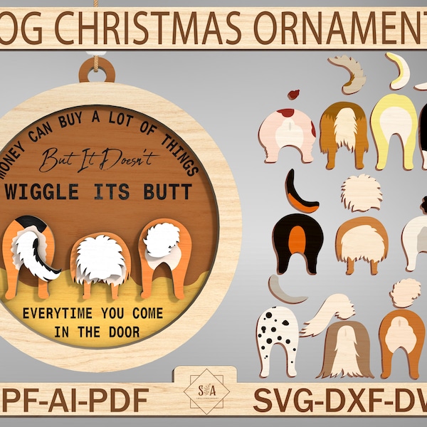 Dog Christmas Ornament SVG, Pet Ornament Cut File , Christmas Gift,Cute Dog Ornament Svg,  Dog Tail Ornament Laser Files,Glowforge SVG Files