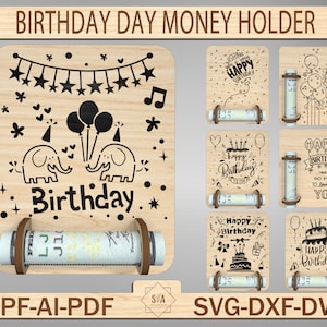 Gelukkige verjaardag geld houder Glowforge Laser Svg, geld houder verjaardag Svg, geld houder Svg, snijden bestand geld cadeau tags, Glowforge Cutfile