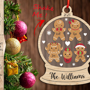 Ornamento de família de pão de gengibre personalizado SVG, ornamento de biscoito personalizado 4D svg, ornamento de natal de família personalizado svg, arquivos SVG Glowforge