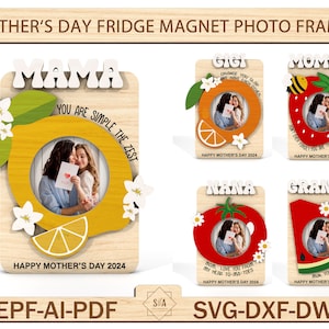 Mother's Day Fridge Magnet Photo Frame, Mother‘s Day Gift, Gift for Mom, Gift for Granny Svg, Mother’s Day Photo Frame,Laser Ready File