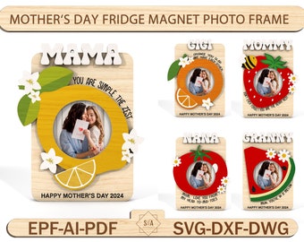 Mother's Day Fridge Magnet Photo Frame, Mother‘s Day Gift, Gift for Mom, Gift for Granny Svg, Mother’s Day Photo Frame,Laser Ready File