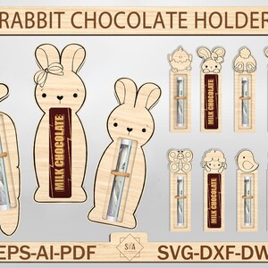 Frohe Ostern Kaninchen Schokoladenhalter SVG, Hase Geld Halter SVG, Holzform für Kaninchen Schokoladenhalter SVG, Glowforge Laser Cut Datei