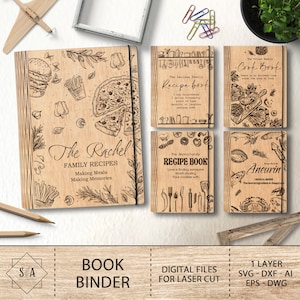 Gepersonaliseerde Receptenboek Binder SVG, Houten kookboekrecepten Lasergesneden bestanden, Valentijnsdagcadeau, Moederdagcadeau, Glowforge SVG-bestanden