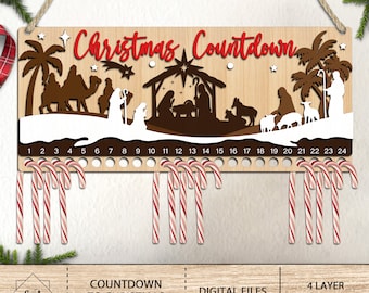 Christmas Nativity Countdown Calendar Svg,Nativity Scene Candy Cane Countdown svg,Christmas Calendar svg,Christmas Glowforge,Christmas decor