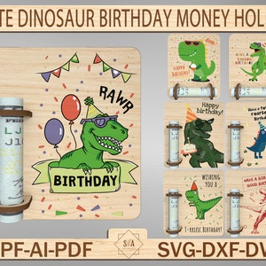 Cute Dinosaur Birthday Money Holder Glowforge Laser Svg,Money Holder Birthday ,Cutting File Money Gift Tags,Money Holder Glowforge Cutfile