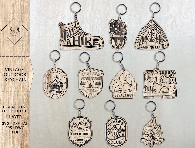 Vintage Outdoor Keychain Svg, Summer Camp Keychain Svg, Happy Camping ...