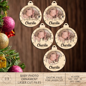 Ornamento di Natale personalizzato per bambini in formato svg, file di taglio laser per ornamenti fotografici per bambini, ornamento di Natale in formato svg, file SVG Glowforge, digitale