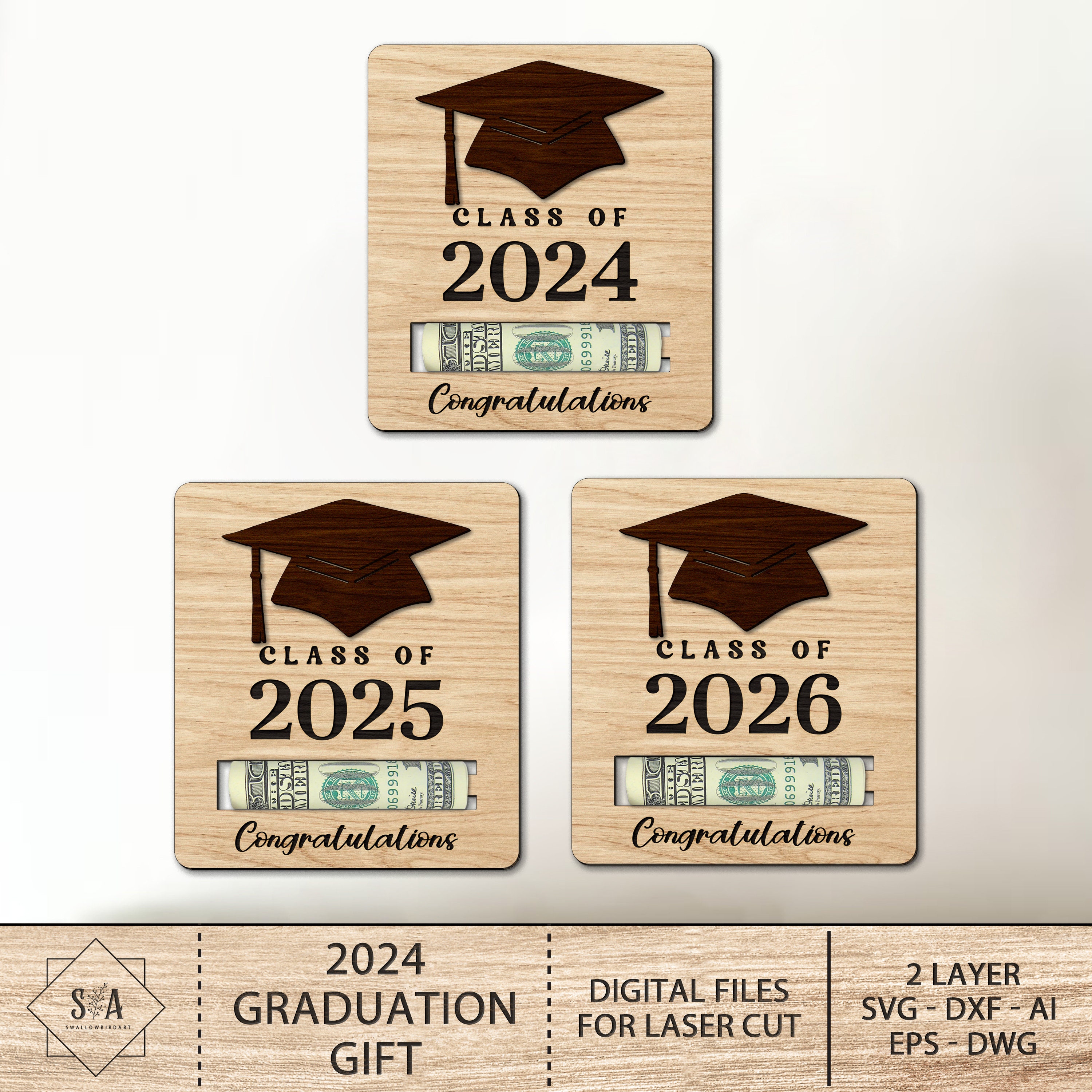 Bundle Graduation Money Gift Card Holder Laser Cut, Class of 2024 ...