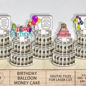 Geburtstag Ballon Geld Kuchen SVG Glowforge Laser SVG, Laser geschnitten Datei, Geburtstag Geld Kuchen SVG, Geld Halter SVG, alles Gute zum Geburtstag Glowforge svg
