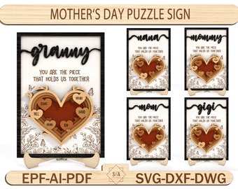 Signe de puzzle personnalisé pour la fête des mères, Svg, décoration de support pour la fête des mamans, cadeau pour maman, cadeau de puzzle pour maman pour les enfants, fichier Svg prêt à être découpé au laser