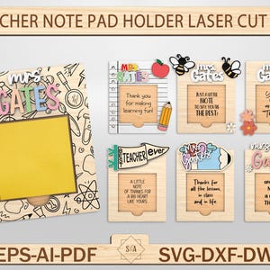 Porta blocco note per insegnanti, file tagliato al laser, porta note adesive per insegnanti, file in formato SVG per apprezzamento insegnanti, file laser per regali per insegnanti, Glowforge