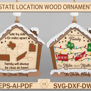 51 State Lage Lage Holz Ornament Cutdatei, Side by Side Or Miles Apart svg, Miles Don't Matter Geschenk, Glowforge Datei
