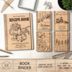 Gepersonaliseerde Receptenboek Binder SVG, Houten kookboekrecepten Lasergesneden bestanden, Valentijnsdagcadeau, Moederdagcadeau, Glowforge SVG-bestanden