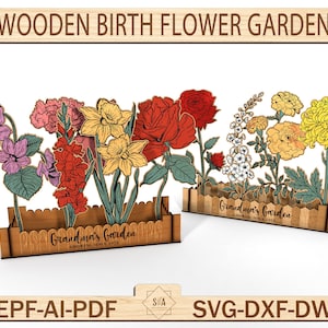 Geburtsblumengarten Laser Cut Files, Geburtsblumengeschenk, Blumenmuttertagsgeschenk-Svg, Omas Garten-Svg, Blumenmama-Garten-Svg