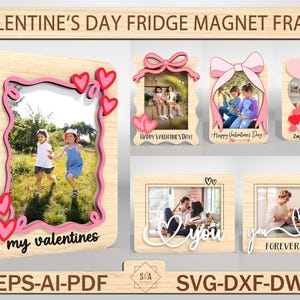 Personalisierte Kühlschrankmagnet Rahmen Laser Cut svg, Valentine Familie Bilderrahmen svg, ich liebe dich, du und ich, Bilderrahmen mit Ständer, Glowforge