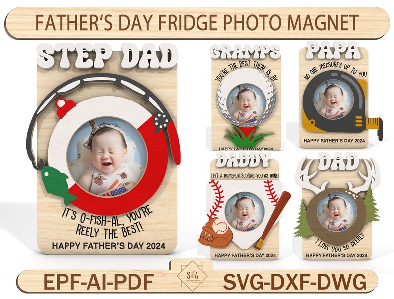 Bundle 60 Mothers Day, Fathers Day Photo Frame Magnet,Mothers Day Gift,Fathers Day Gift ,Mom Fridge Magnet Photo Frame,Laser Ready File image 5