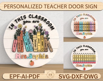 Personalisiertes Lehrer Türschild, Lehrer Geschenke, Klassenzimmer Türschild, Klassenzimmer Willkommensschild, Klassenzimmer Dekor, Glowforge Laser Cut Datei