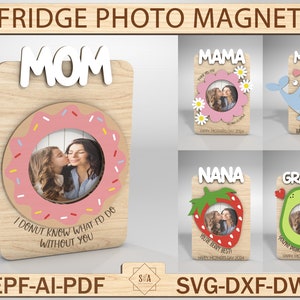 Aimant photo fête des mères pour réfrigérateur, cadeau fête des mères, cadeau pour grand-mère, cadeau pour maman, cadre photo fête des mères avec aimant pour réfrigérateur, fichier laser prêt