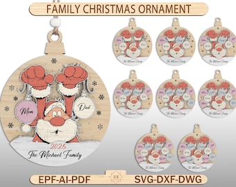 Personalized Family Christmas Ornament SVG, Custom Name Xmas Ornament Svg, Family Name Holiday Decor, Laser Cut Ornament Svg ,Glowforge File