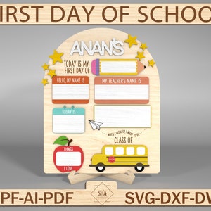 Personalisierter erster Schultag Zeichen Laser geschnitten SVG, letzter Schultag Zeichen, erster Tag der Vorschule, zurück in der Schule Bilder SVG, digitale Datei