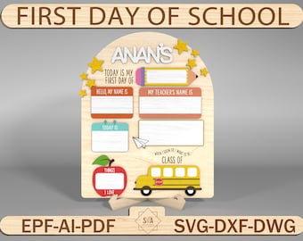 Segno personalizzato del primo giorno di scuola tagliato al laser SVG, segno dell'ultimo giorno di scuola, primo giorno di scuola materna, ritorno a scuola immagini Svg, file digitale