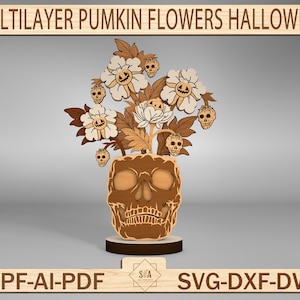 Halloween multicapa flores de calabaza mesa corte láser Svg, decoración de Halloween, Halloween 3D multicapa, maceta espeluznante, corte digital Glowforge