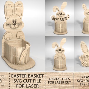 Soporte de huevo de conejito de Pascua ornamento svg, soporte de huevo de conejito de Pascua svg, soporte de soporte de huevo organizador, soporte de Pascua svg, archivo de corte láser Glowforge svg