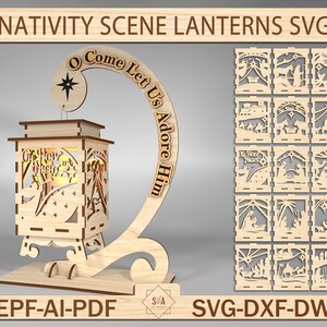 Latarnie szopkowe, pliki cięte laserowo SVG, Latarnie szopkowe SVG, Religijne SVG, Latarnie bożonarodzeniowe SVG, Pliki Glowforge SVG