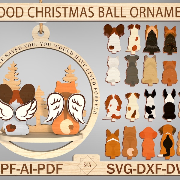 Memorial Dog Christmas Ornament SVG, Christmas Memorial Ornament Svg, Wood Christmas Ball Ornament Svg, Christmas Gift, Glowforge SVG Files