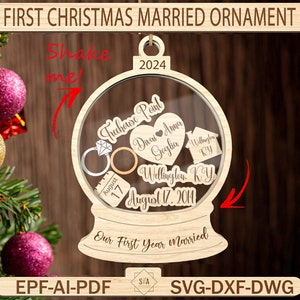 Gepersonaliseerde First Christmas Married Ornament SVG, First Christmas Ornament Svg, Just Married Ornament Svg, huwelijkscadeau, Glowforge SVG-bestanden