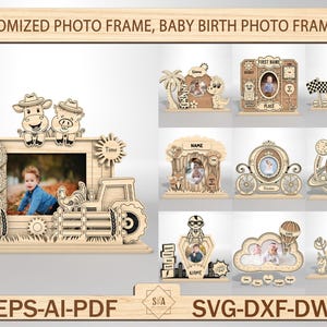 Angepasster Fotorahmen, Baby-Geburtsfotorahmen SVG, Babybilderrahmen Laser Cut Files, Kind Metrica, Babymitteilung SVG Neues Babygeschenk