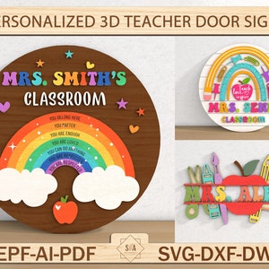 Personalized Teacher Door Sign Svg,Teacher Appreciation Gift,Teacher Door Hanger Rainbow,Teacher Gifts,Gift Idea Teacher,Glowforge Laser Cut
