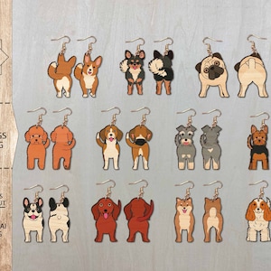 Lot de boucles d'oreilles chiens SVG, boucles d'oreilles chien mignon, fichiers Glowforge, fichiers de boucles d'oreilles laser, boucles d'oreilles animaux, boucles d'oreilles Glowforge SVG