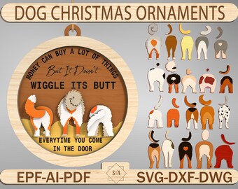 Dog Christmas Ornament SVG, Cute Dog Ornament Svg, Pet Ornament Cut File Svg, Christmas Gift, Ornament laser files, Glowforge SVG Files