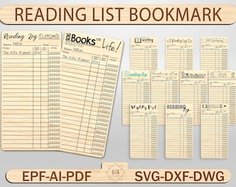 Personalized Reading List Bookmarks Download File svg, Reading Log Lasercut Svg, Library Card Svg, Bookmark Book Svg, Reading Log Bookmark