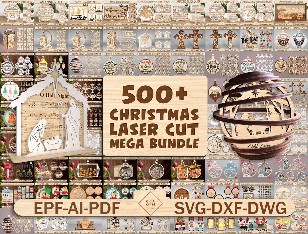 500+ Mega Bundle Christmas Laser Cut File Svg,merry Christmas Svg ...