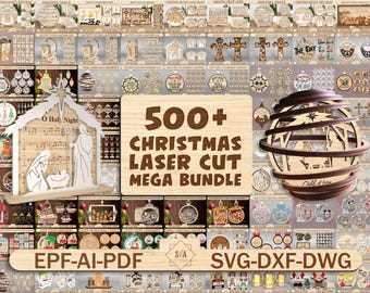 500+ Mega Bundle Christmas Laser Cut File Svg,Merry Christmas Svg,Christmas Wood Sign Svg,Christmas Decor,Christmas Gift ,Glowforge Svg File