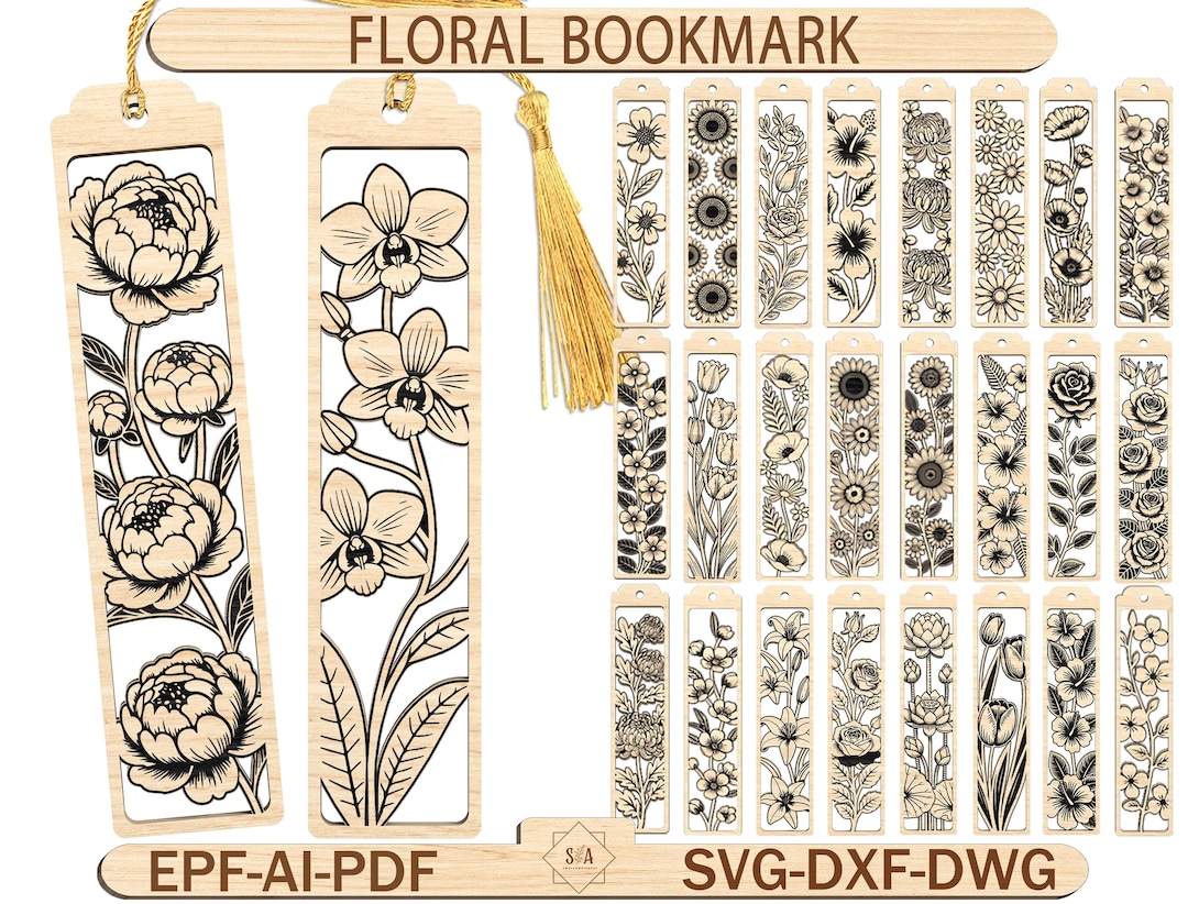 Floral Bookmark SVG Laser Cut Files – Botanical Woodmark Designs ...