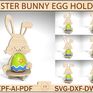 Niedliches graviertes Kinder-Eierständer-Bundle, Osterhasen-Eierhalter Svg, Hase für Schokoladeneier, 3D-Ostereierständer mit Laserschnitt, Glowforge-Laser