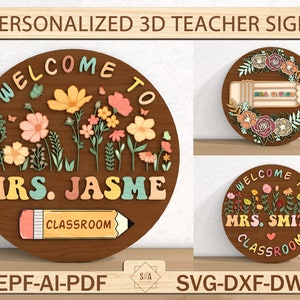 Sinal de porta personalizado do professor svg, sinal de nome do professor sala de aula, presentes do professor, cabide de porta de sala de aula, cabide de porta do professor, corte a laser Glowforge