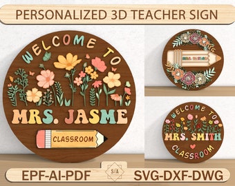 Personalisiertes Lehrer-Türschild-Schild, Lehrer-Namensschild-Klassenzimmer, Lehrer-Geschenke, Klassenzimmer-Türschild, Lehrer-Türschild, Glowforge Laser-Schnitt