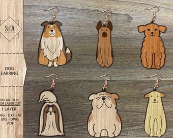 Dogs Earrings Bundle SVG , Cute Dog Earrings , Glowforge Files , Laser Earrings Files , Animal Earrings , Glowforge Earrings SVG