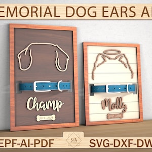 Contorno de oreja de perro marco de madera soporte de collar svg, arte de orejas de perro conmemorativo, signo de collar, monumento al perro, regalos de pérdida de mascotas perro svg, regalo conmemorativo de mascotas