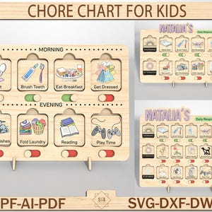 子ども用家事表SVG、クリカットとシルエット用の日課カットファイル、編集可能な責任ボード、子ども用ビジュアルスケジュール